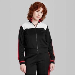 Wild Fable Women’s Black and White Track Jacket with Red Accents